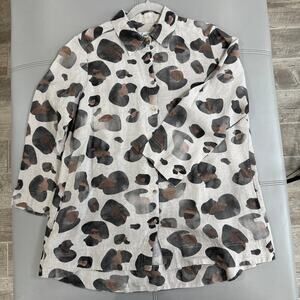I Linen Lifestyle Womens L Cheetah Tunic/ Shacket Lagenlook Neutral Pockets